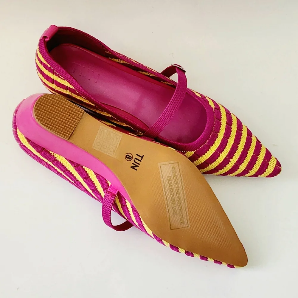 TIJN Cielle Bubblegum Striped Ponted Toe Wedges Size 8